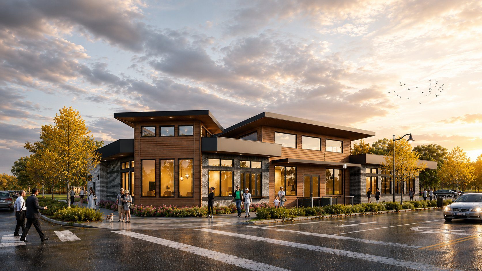 Lafayette North Public Market — exterior corner rendering, Old Town Lafayette, Colorado by Intentional Architecture
